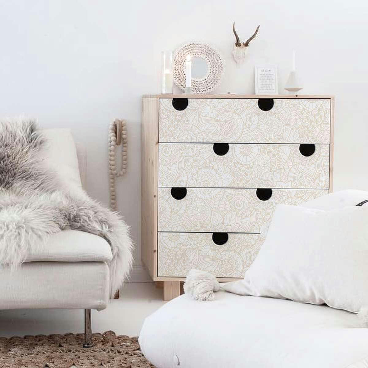 BOHOCHIC - Papier peint vinyle adhésif boho chic sable 50x300 cm