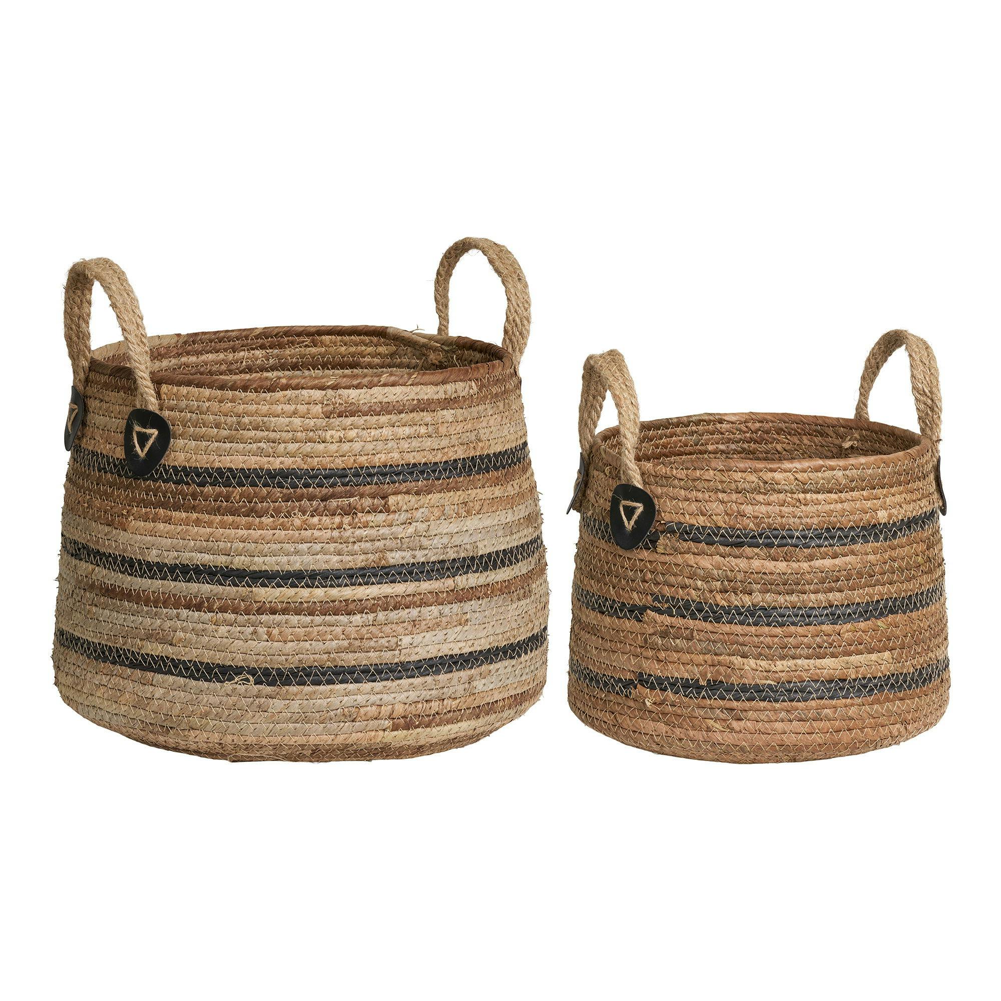 Panier cache-pot en feuille de bananier, tons noir et naturel (lot de 2)