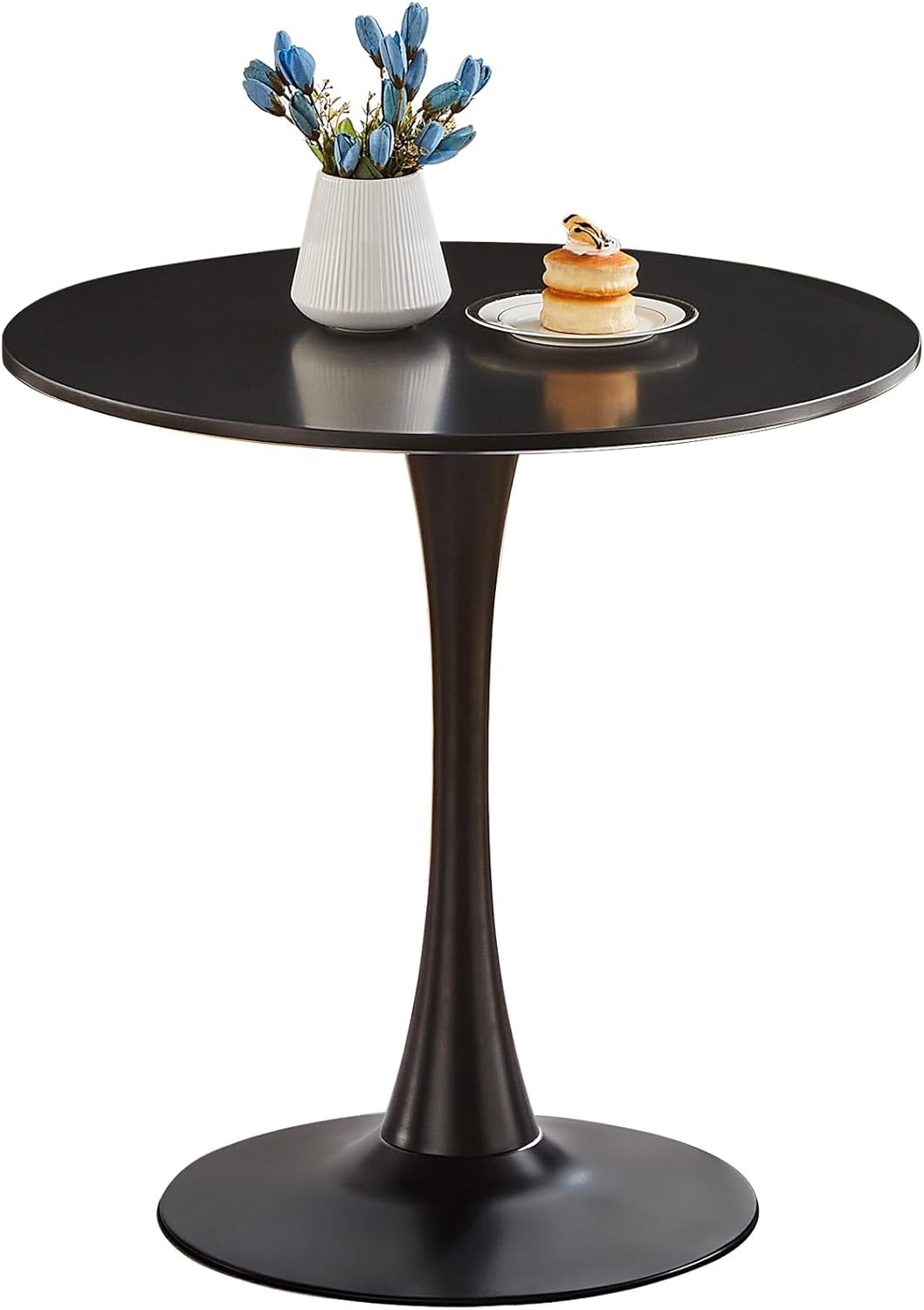 Round Dining Table 27.5 Black Tulip Table with Pedestal Base for 2-4 People Small Space - Kitchen Living Room Cafe