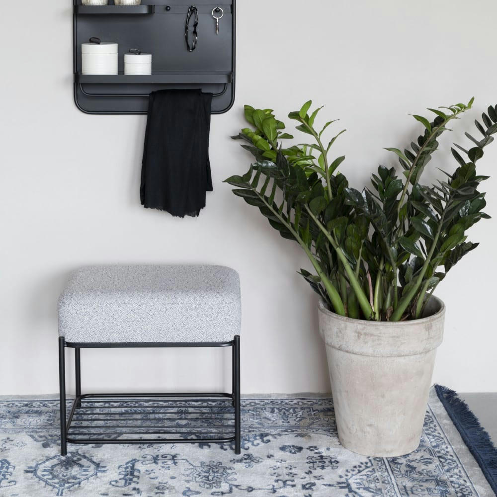 MILOU - Tabouret rectangulaire en tissu et métal blanc