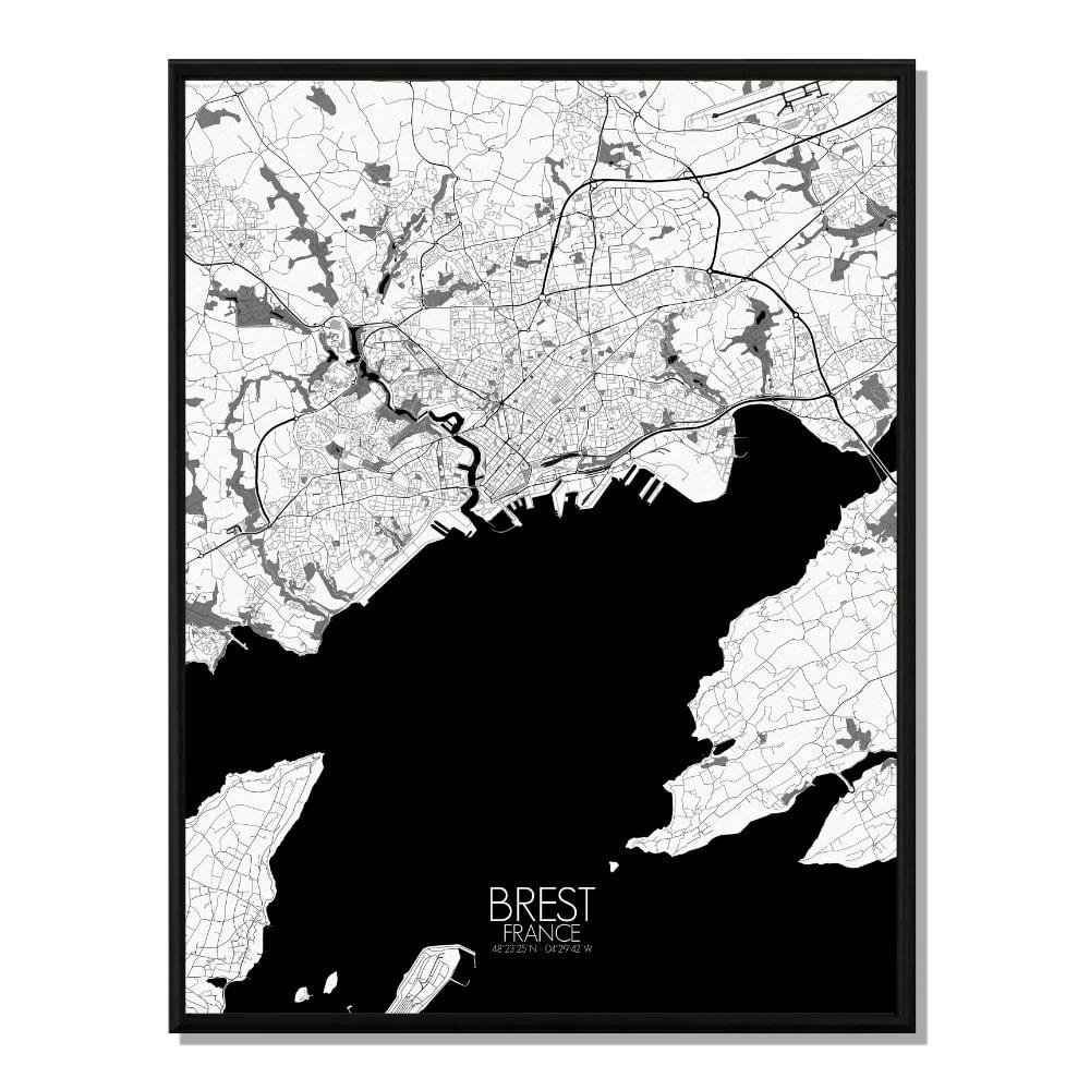 - Affiche Brest Carte N&B 40x50