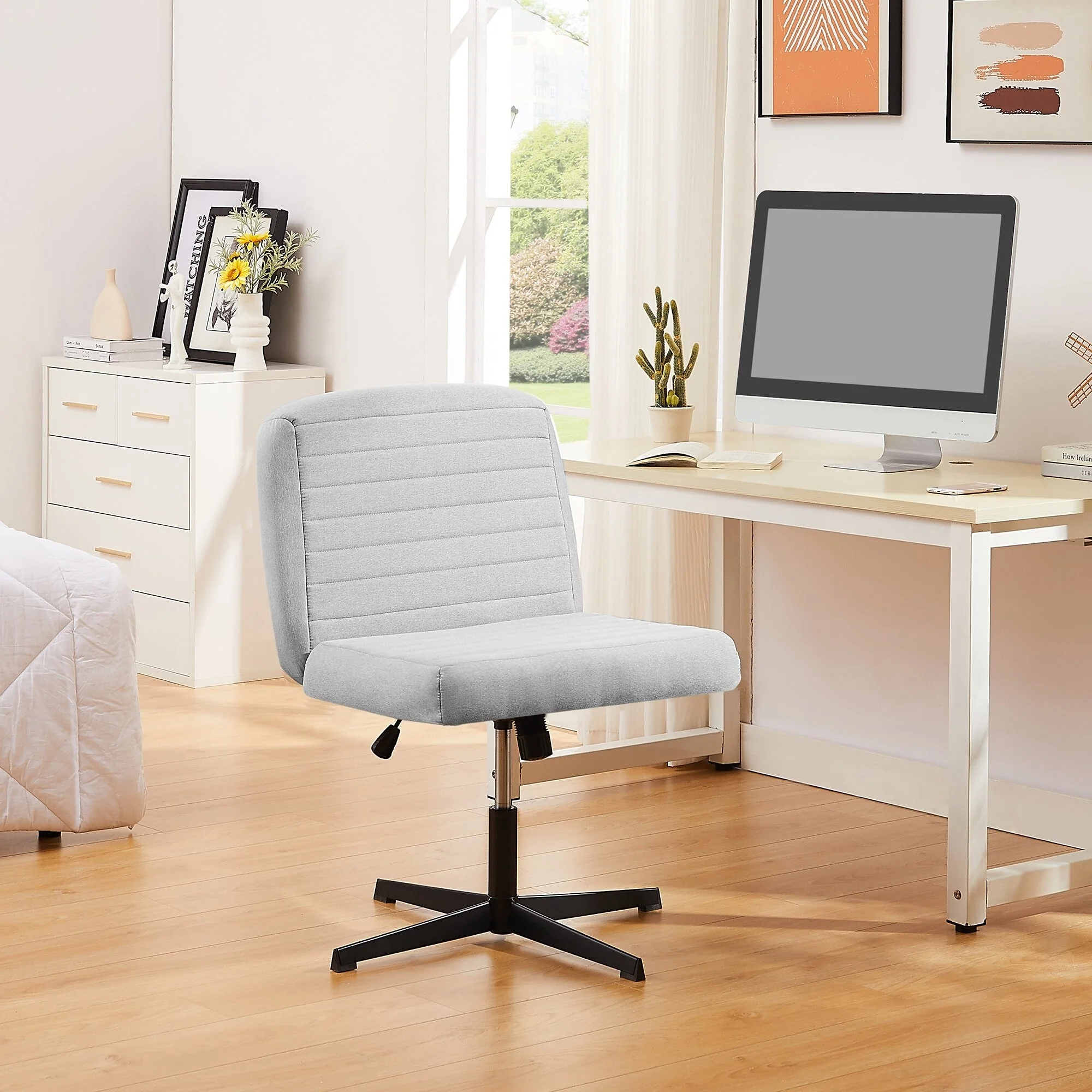 Armless Office Desk Chair No Wheels,Adjustable Height