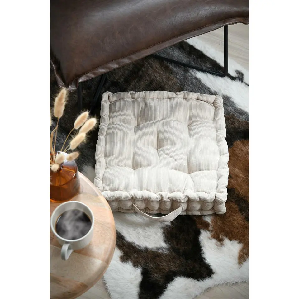 Stof Textile Vloerkussen Ribcord - lichtbeige - 45 x 45 x 10 cm
