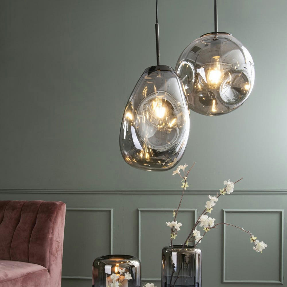 BLOWN GLASS - Suspension ronde chrome miroir H30cm