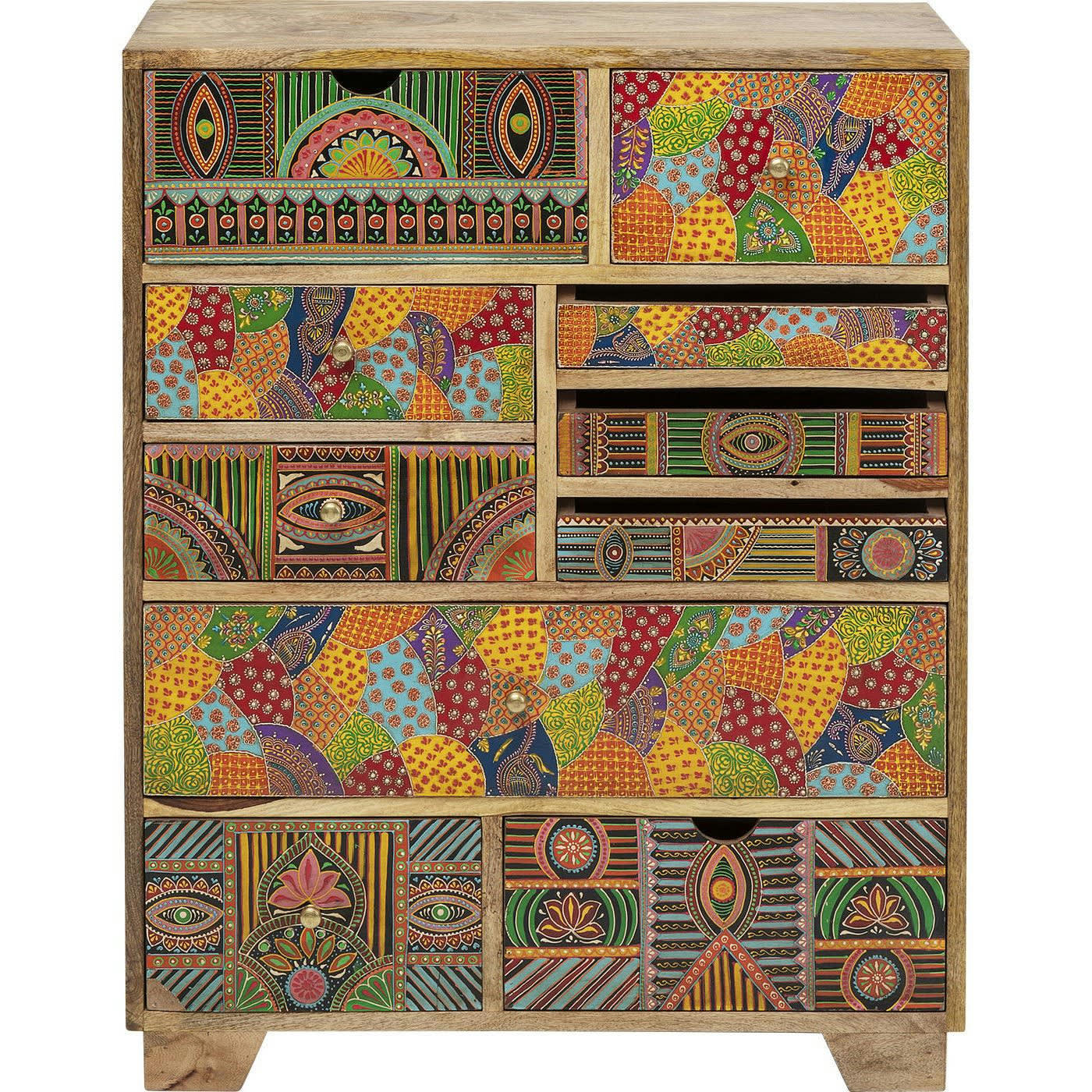 PARADISE - Commode 10 tiroirs en manguier massif motifs multicolores