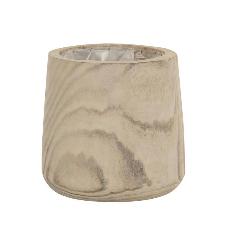 WHITE WASH - Cache-pot bois de paulownia + plastique H23cm