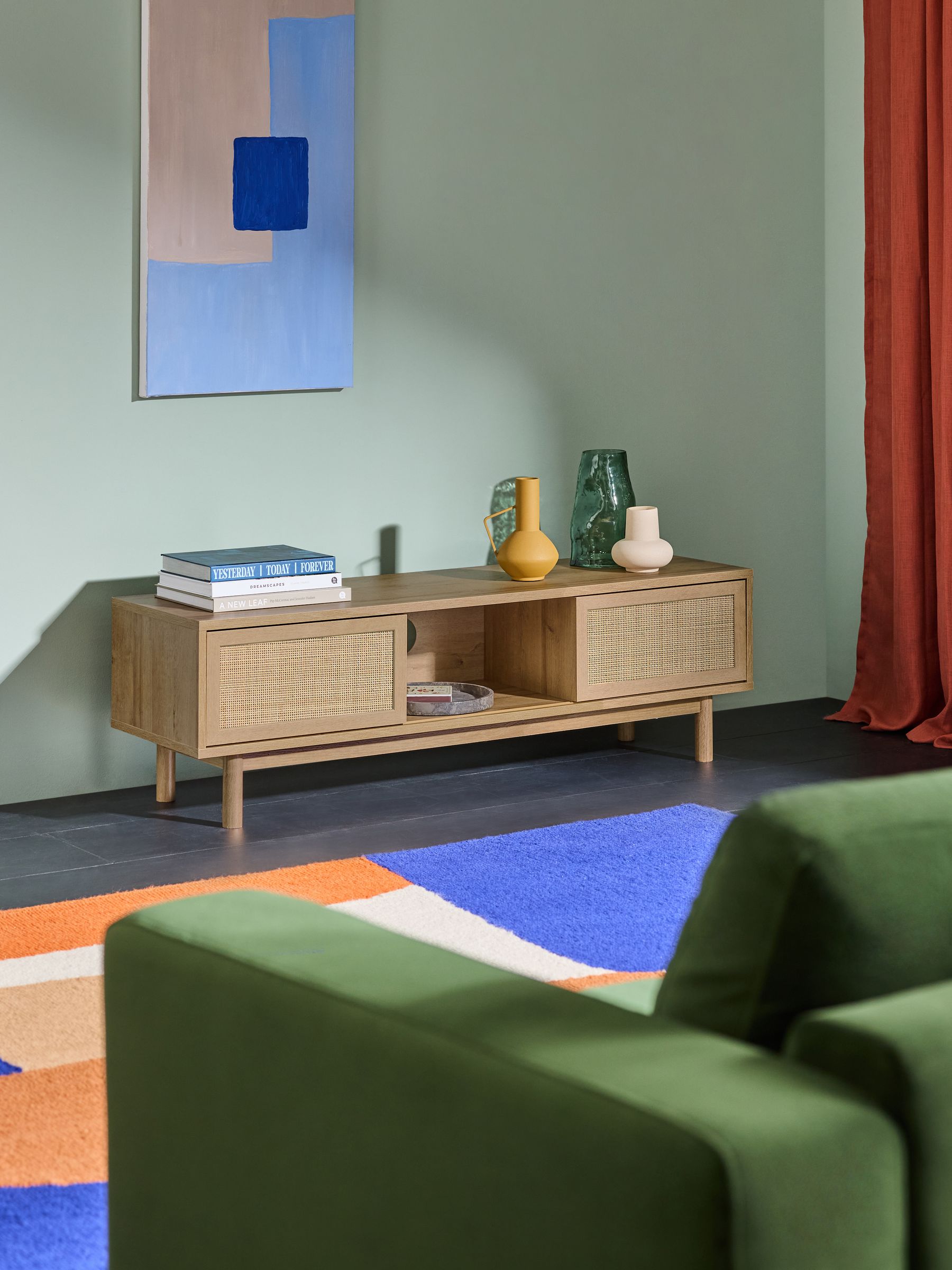 Pavia Rattan Wide Up to 50 Inch TV Unit in Oak Effect