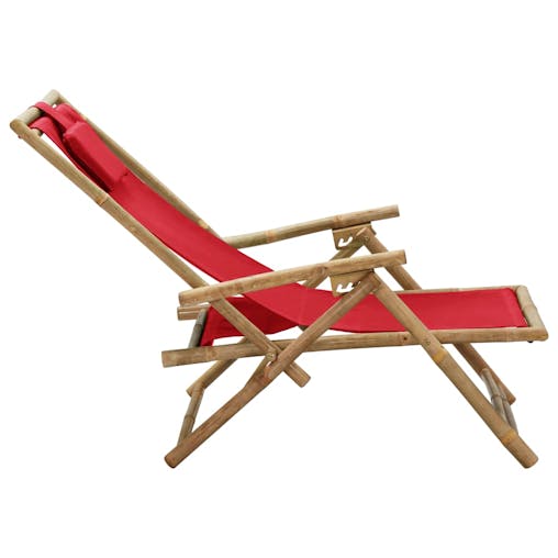 NNEVL Reclining Relaxing Chair Red Bamboo and Fabric
