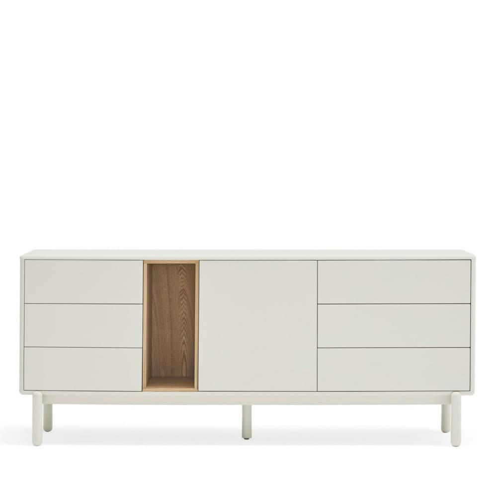 CORVO - Buffet 1 porte 6 tiroirs en bois L180cm blanc