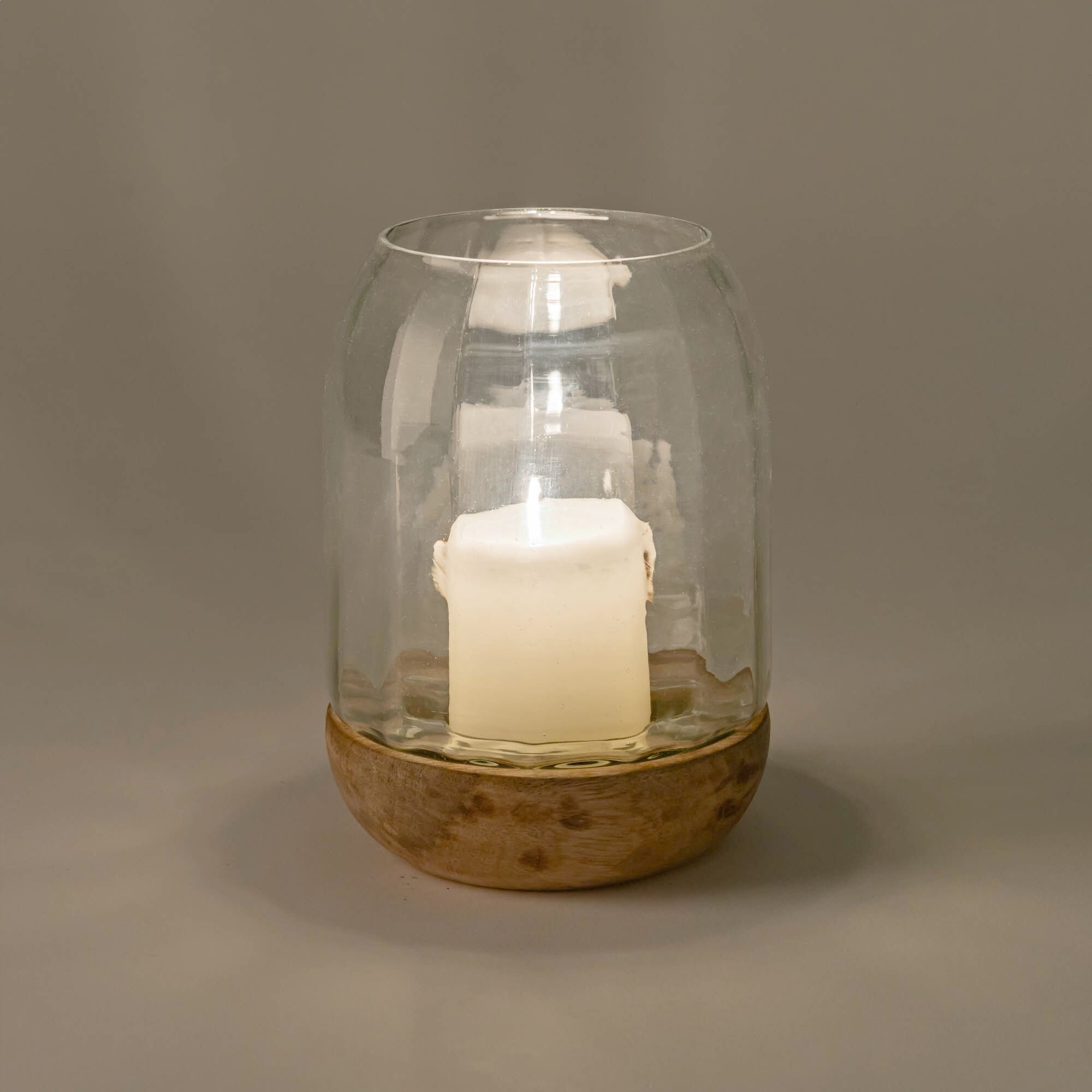 AMBROISE - Photophore en verre et bois de manguier - transparent