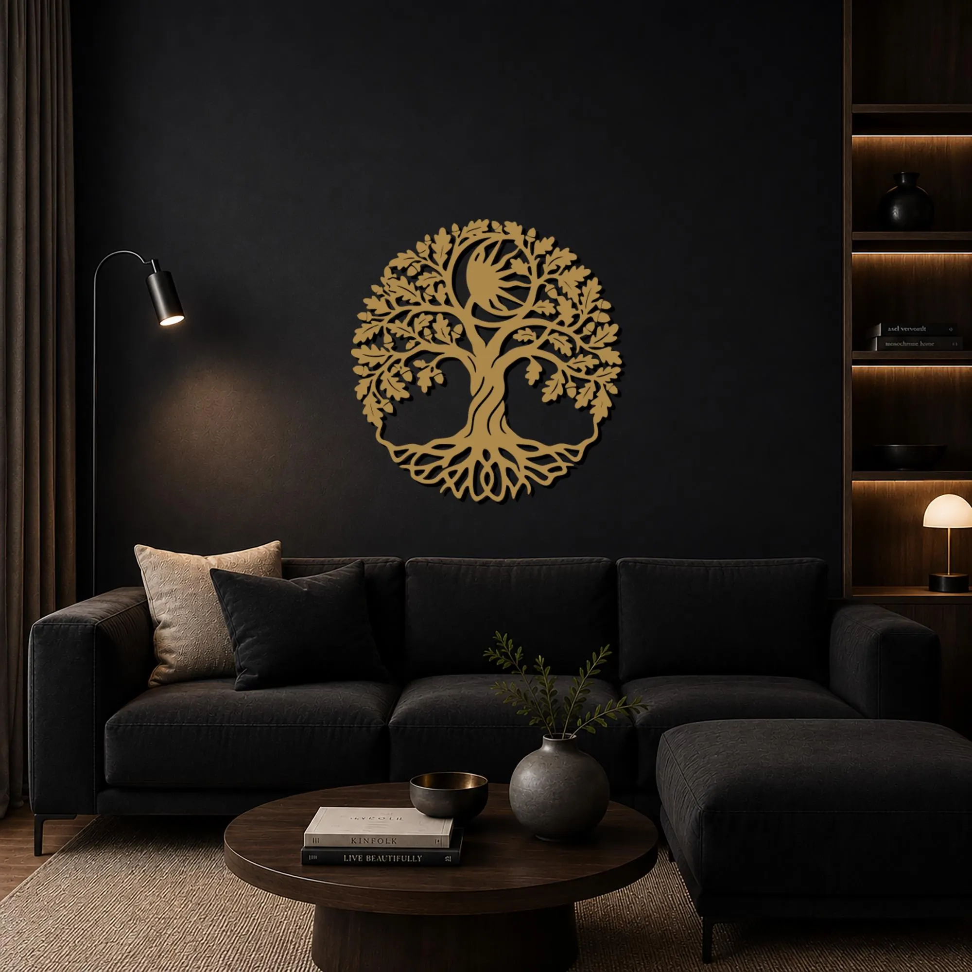 Celestial Tree of Life Metal Wall Art, Crescent Moon Sun Decor, Botanical Nature Accent, Spiritual Home Gift, Mystical Modern Wall Sculpture