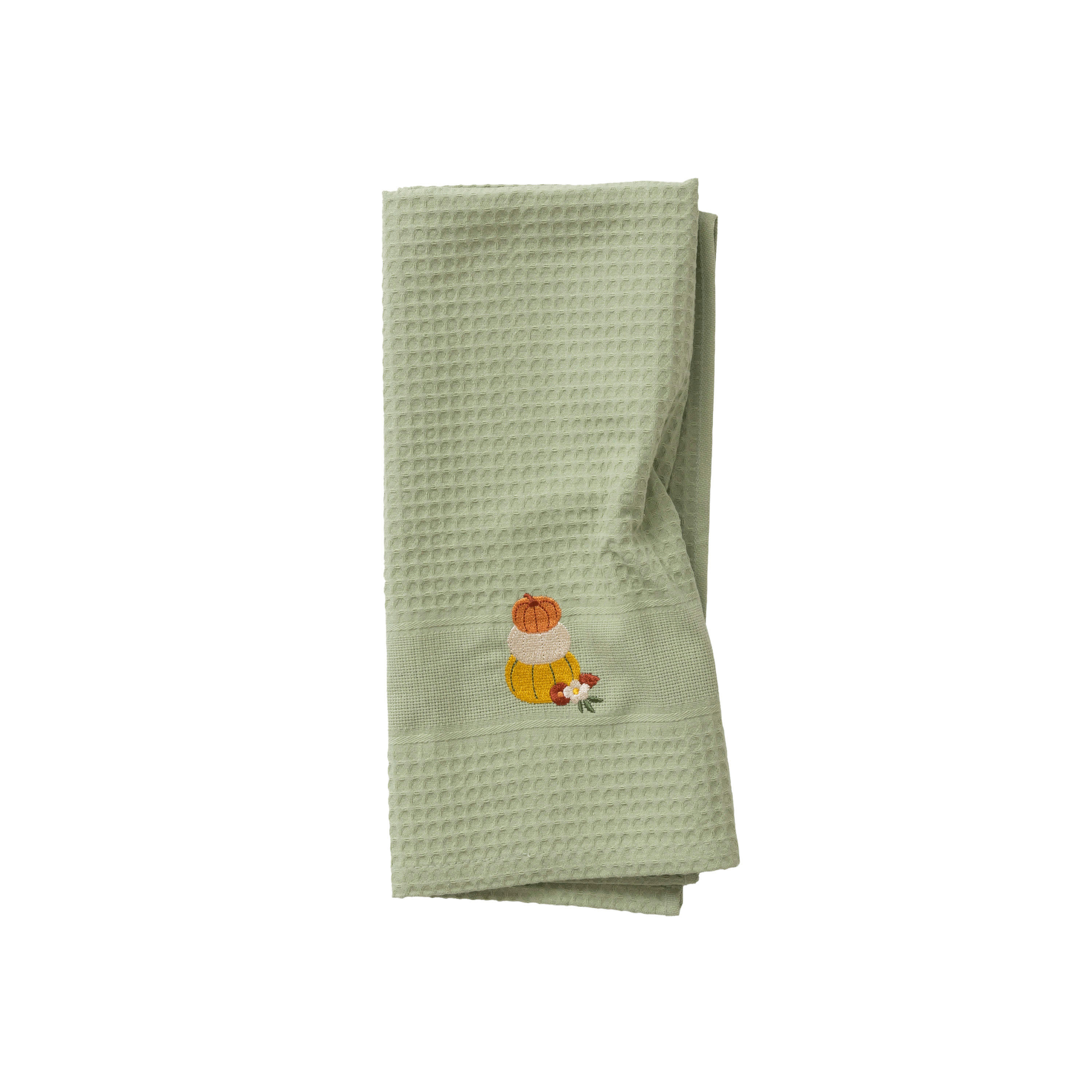 PATISSON - Torchon de cuisine Vert nid d'abeille brodé vert 50 x 70 cm