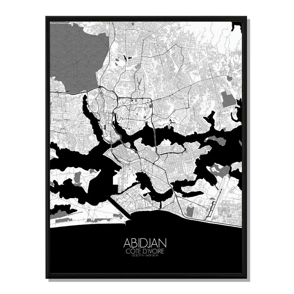 - ABIDJAN - Carte City Map N&B 40x50