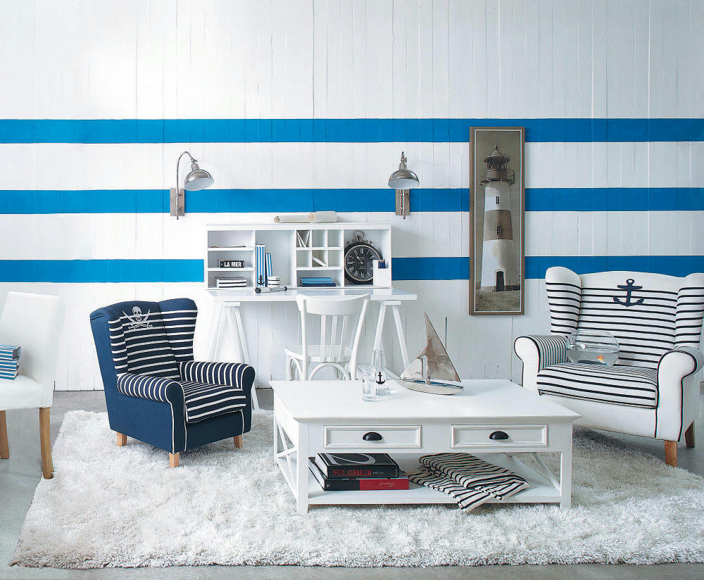 Newport - Table basse 2 tiroirs en pin blanc