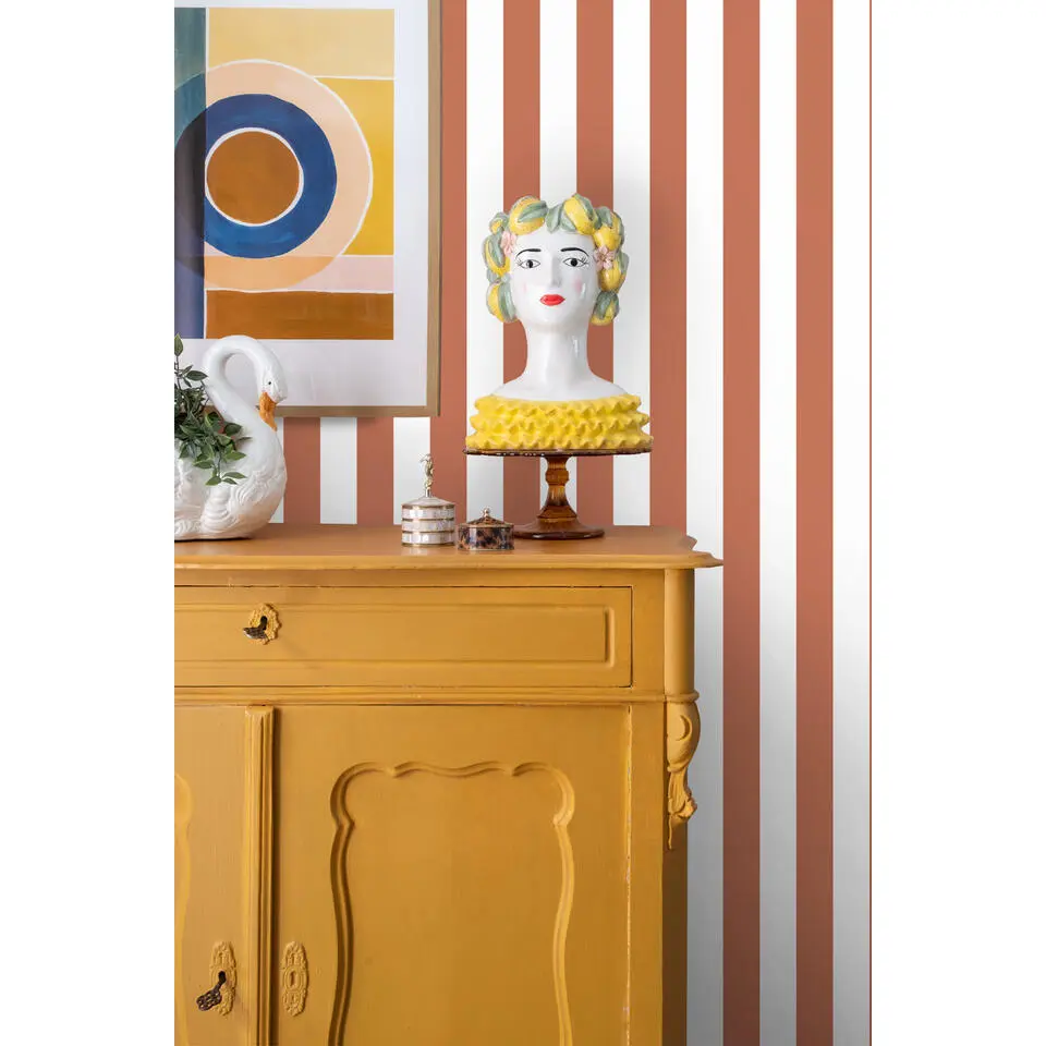 Sanders & Sanders behang strepen terracotta en wit - 50 x 900 cm