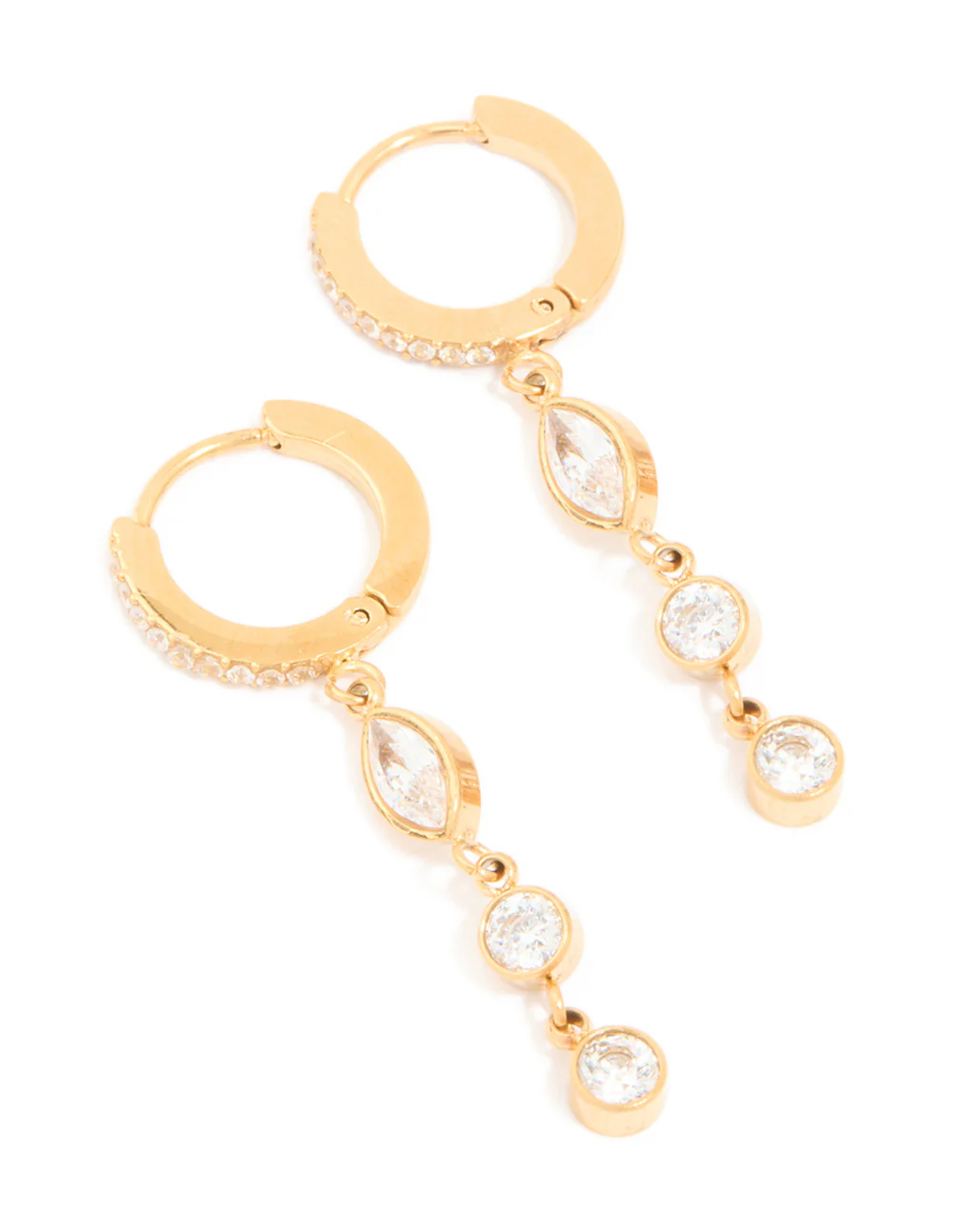 Waterproof Gold Plated Stainless Steel Cubic Zirconia Droplet Huggie Earrings
