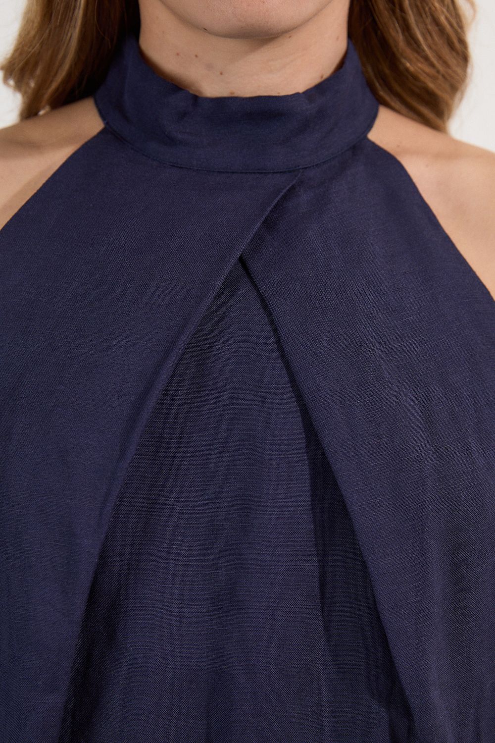 KarenMillen Viscose Linen Cross Front Halter Neck Woven Top