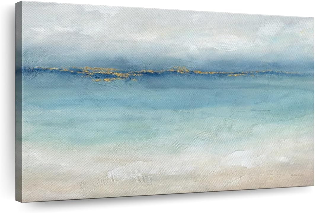 ElephantStock Serene Sea Landscape Wall Art - Horizontal Wrapped Canvas - 1-Piece Hallway Wall Decor - Painting Beach Canvas Print - Blue and White Decor for Wall by Cynthia Coulter - 36 X 24