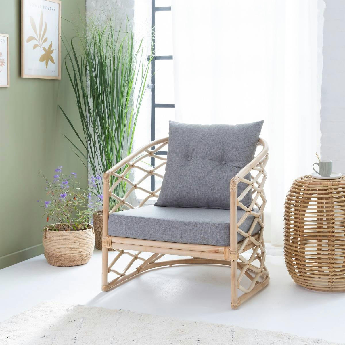 - Fauteuil en rotin marron 76 cm