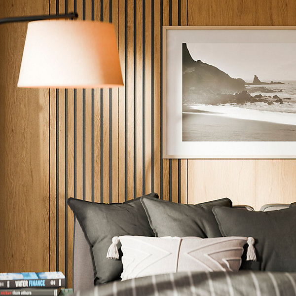 Panneau décoratif à lamelles Python en mdf imitation chêne fond noir 275X60 cm