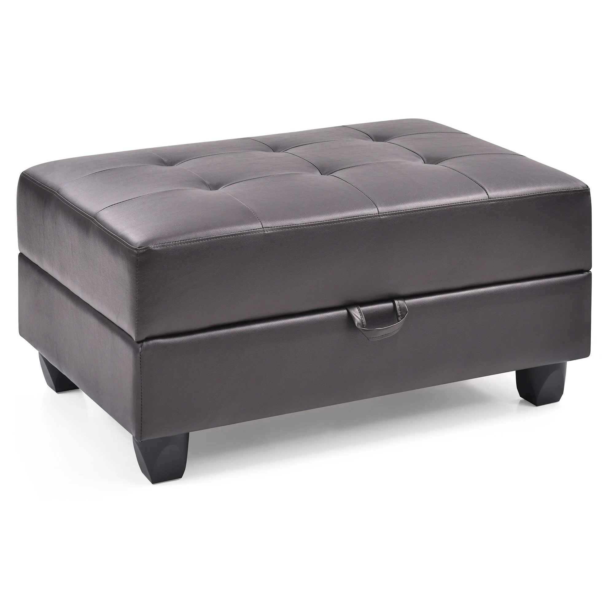 Tufted Faux Leather Storage Ottoman - 37 - Dark Brown