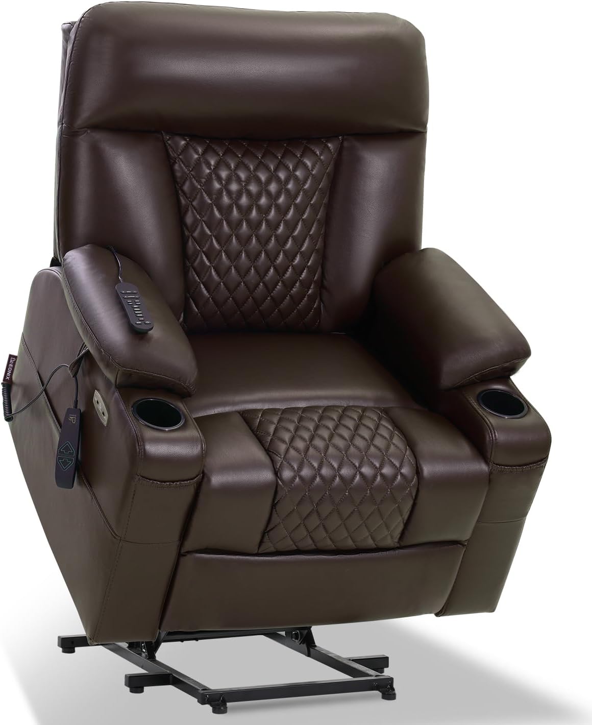 EONIX Small Power Lift Recliner Chair for Elderly with Heat and Massage, 400lbs Heavy Duty Electric Recliner Chairs for Adults with Cup Holders and USB Charging Ports, SLRY019020, Dark Brown