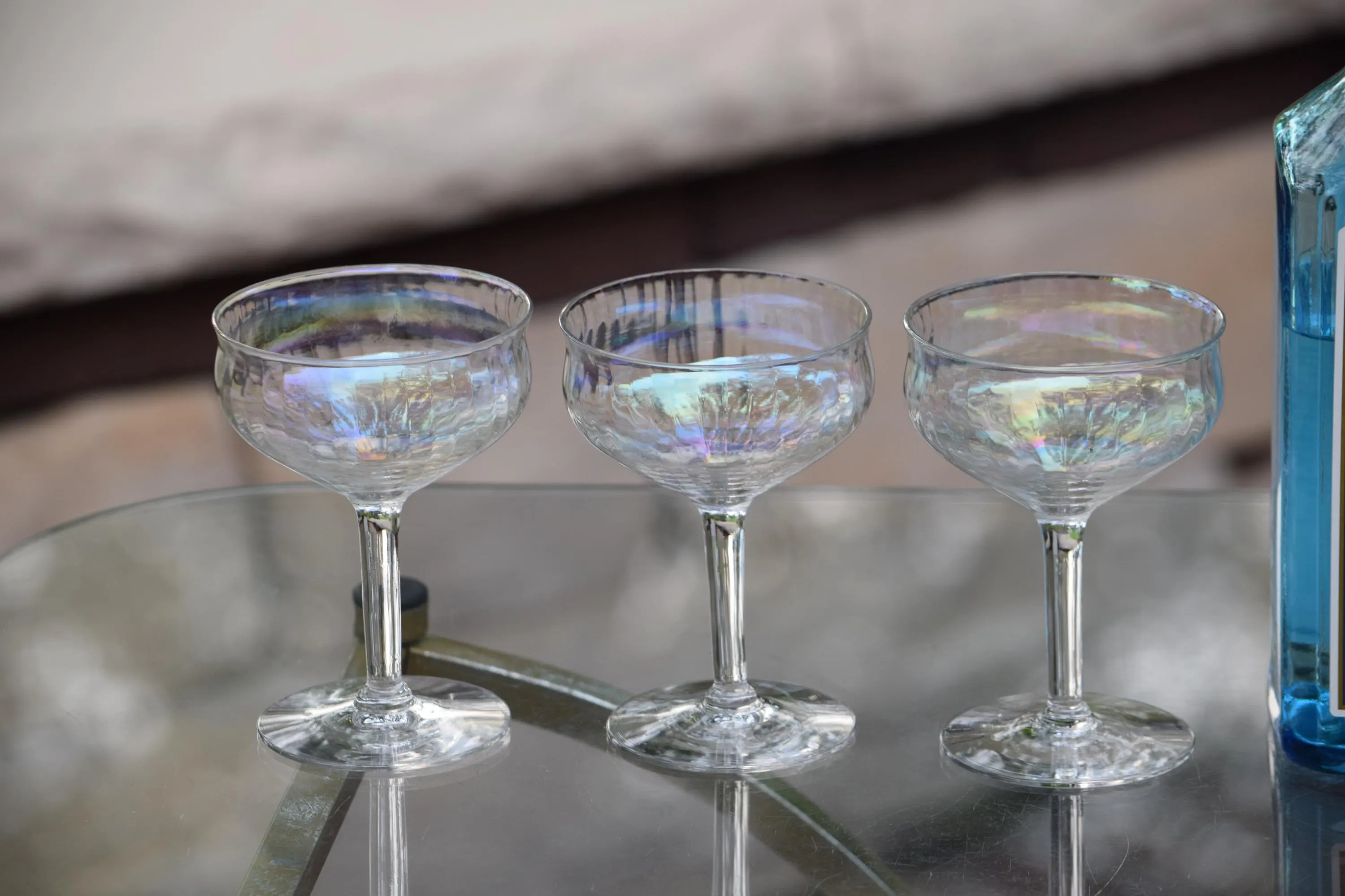 6 Vintage Iridescent Cocktail Glasses, 1950's, Vintage Iridescent Champagne Coupes, Unique Shaped Cocktail Glasses, Mixologists Glasses