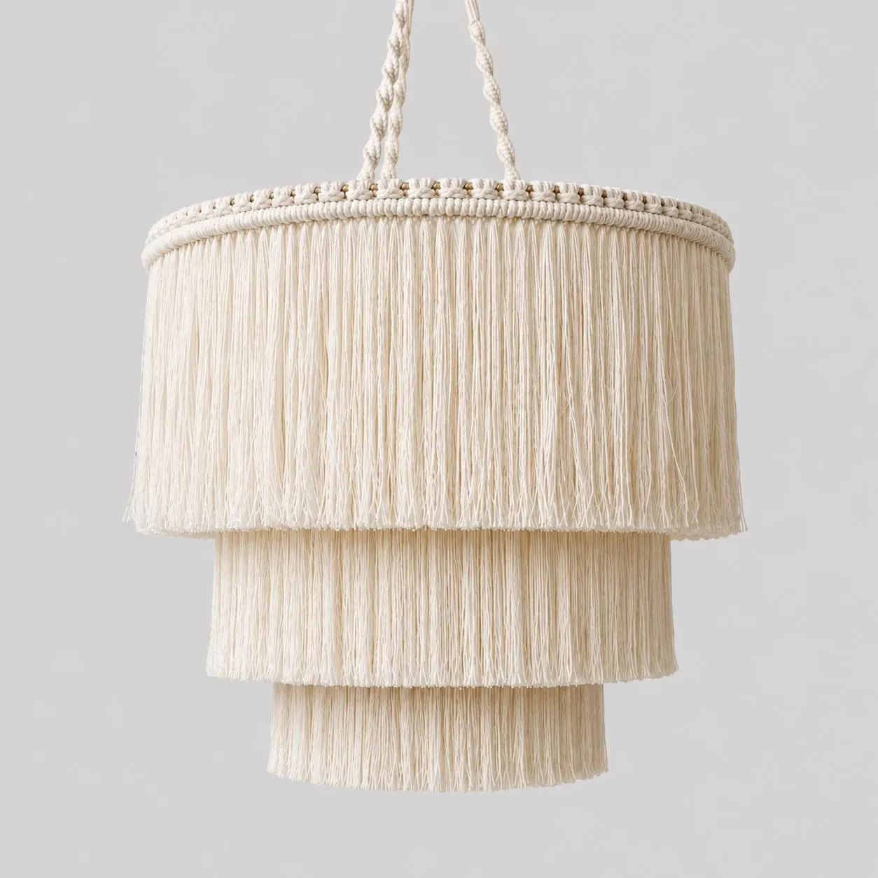 Boho Fringe Chandelier | Handmade Cotton Pendant Light | Modern Ceiling Light | Nursery Lighting | Dining Room Chandelier | Japandi Decor