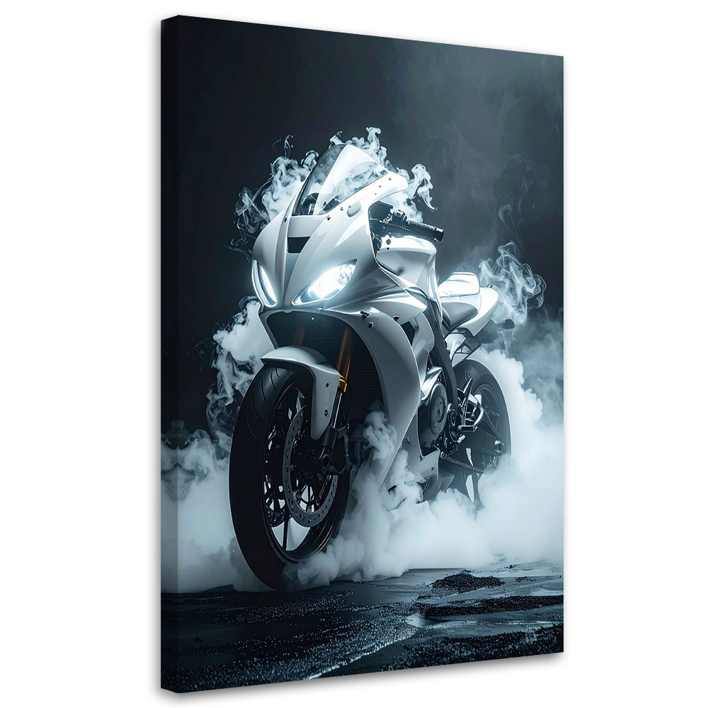 Obraz do pokoju młodzieżowego, Motocykł sportowy ścigacz biały 20x30