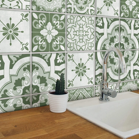 Fliesenaufkleber »Blumen-Ornamente Retro«, selbstklebend