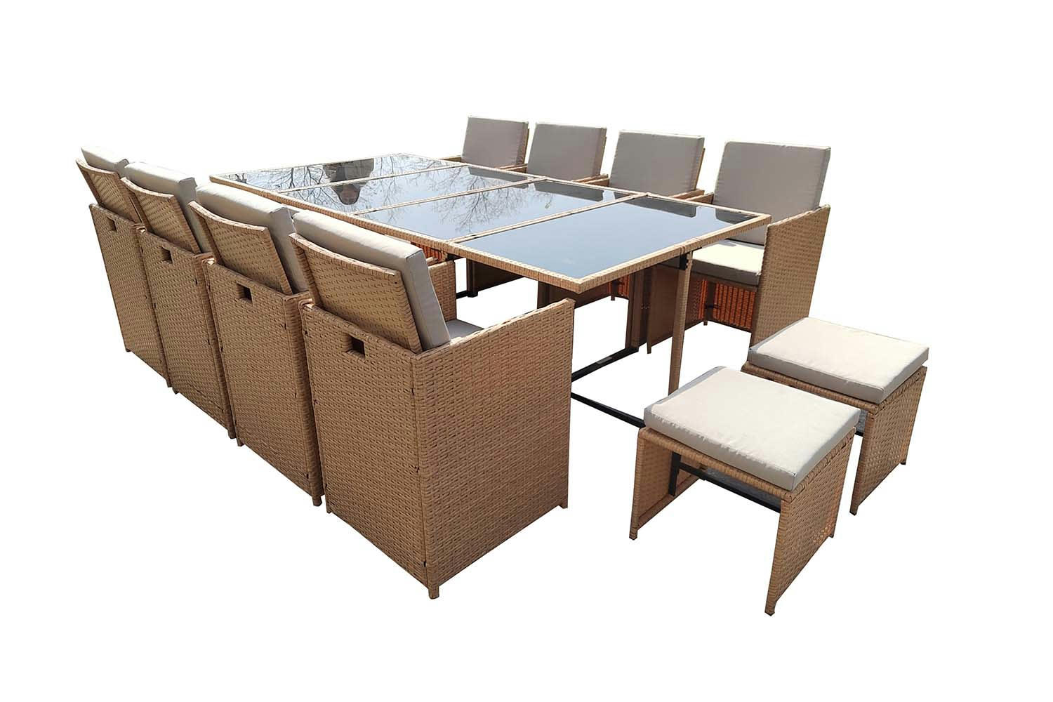 FLORIDA - Salon de jardin résine tressée naturel 12 places