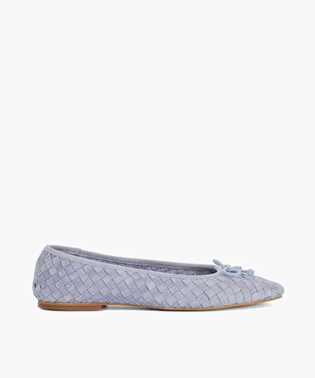 Heat Blue - Woven Leather Bow Detail Ballet Pumps