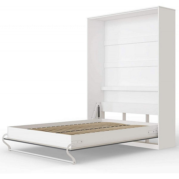 Armoire Lit escamotable Lit Mural Supérieur Vertical 140x200cm Blanc-Anthracite Brillant