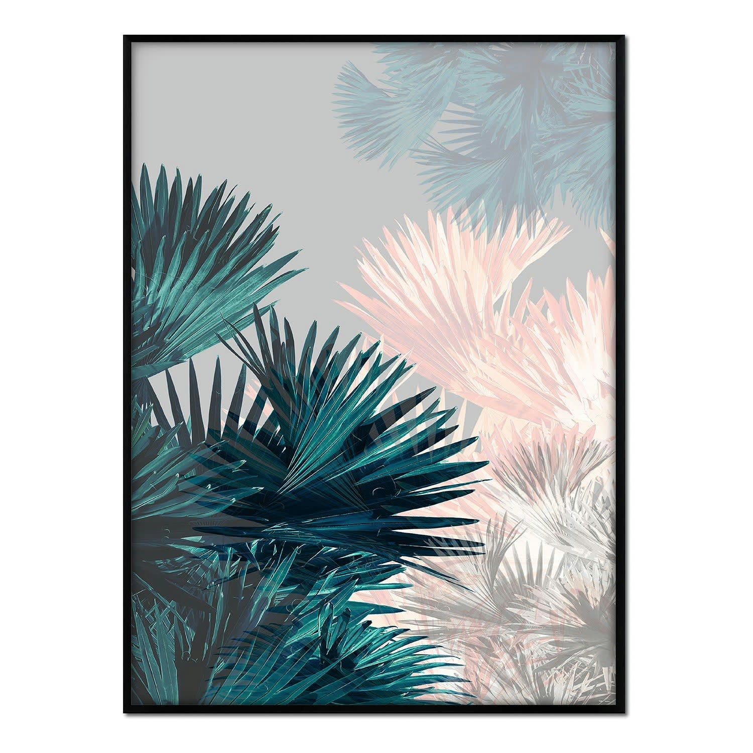 PALMERAS - Affiche avec cadre noir - Couleurs palmiers - 30x40