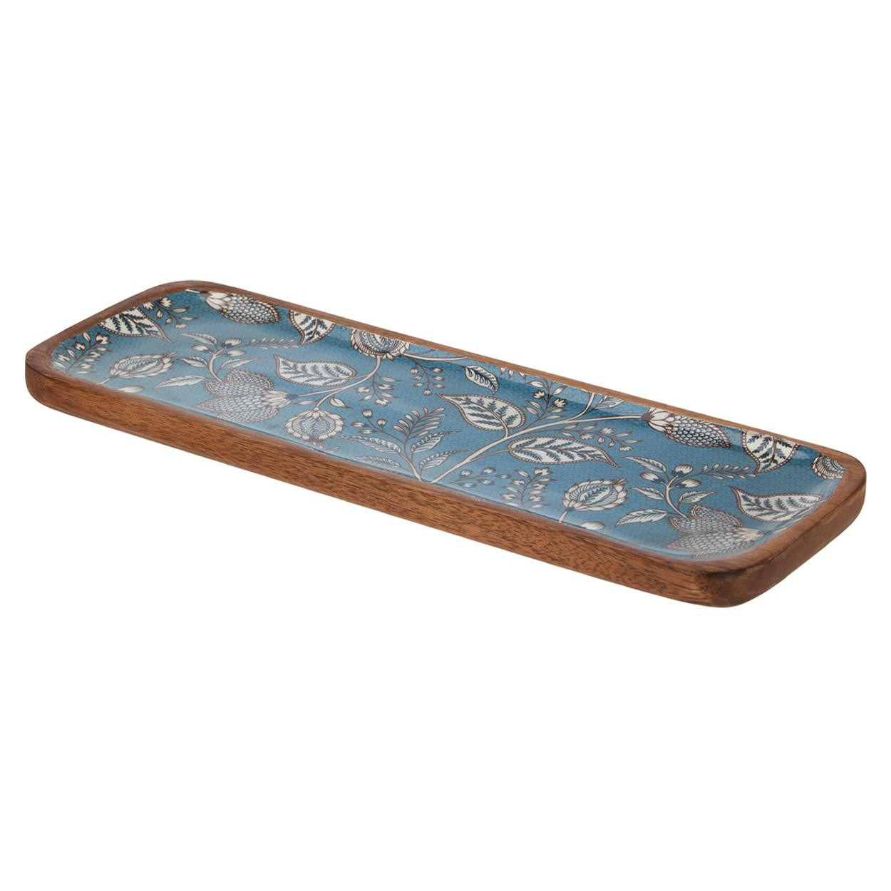 Prostokątny talerz z drewna mango 30x10 cm niebieski