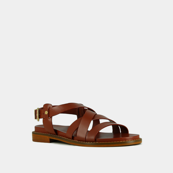 Sandales à brides entrecroisées et boucl...en cuir cognac | WOKY