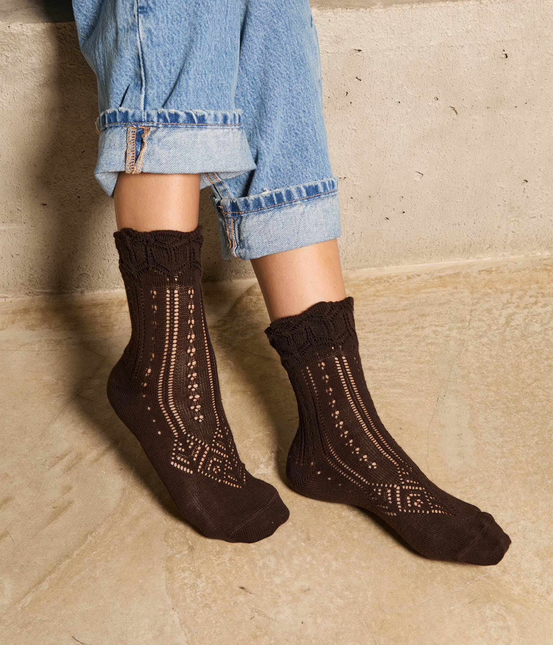 Chaussettes ajourées chocolat Lisette