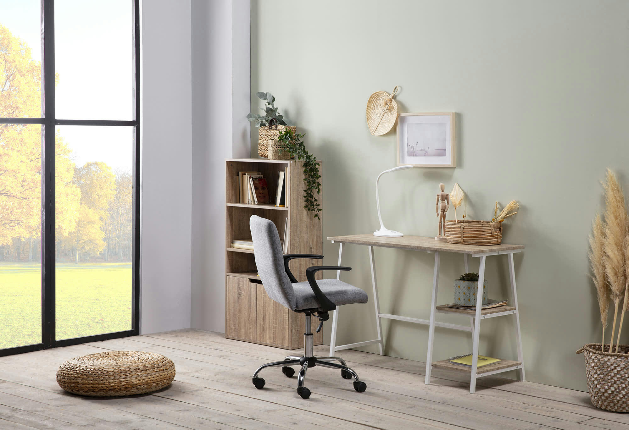 LISBOA - Bureau blanc, table pour pc, style industriel, 105 cm longueur