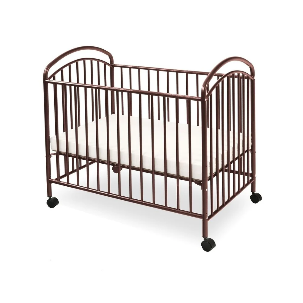 Grid Metal Crib with Adjustable Mattress Height and Casters,Dark Brown