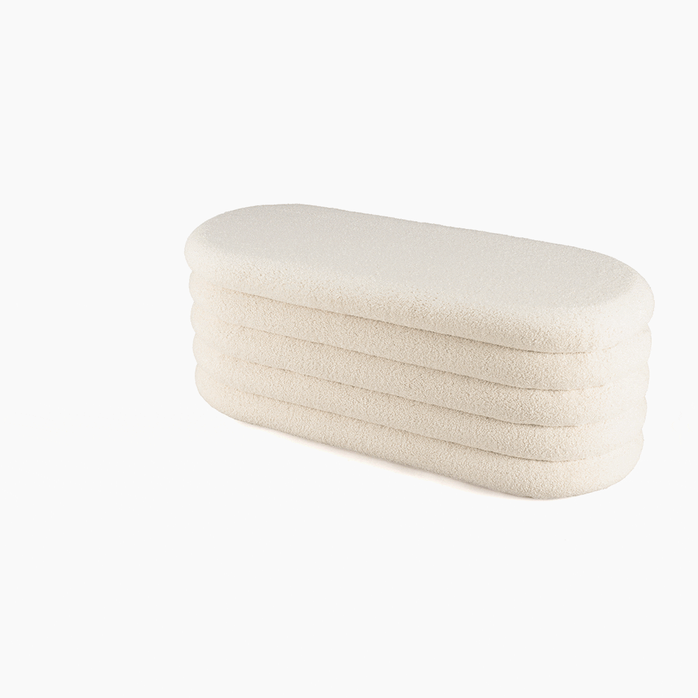 Banc coffre arrondi tissu écru déco cosy COLOMBUS