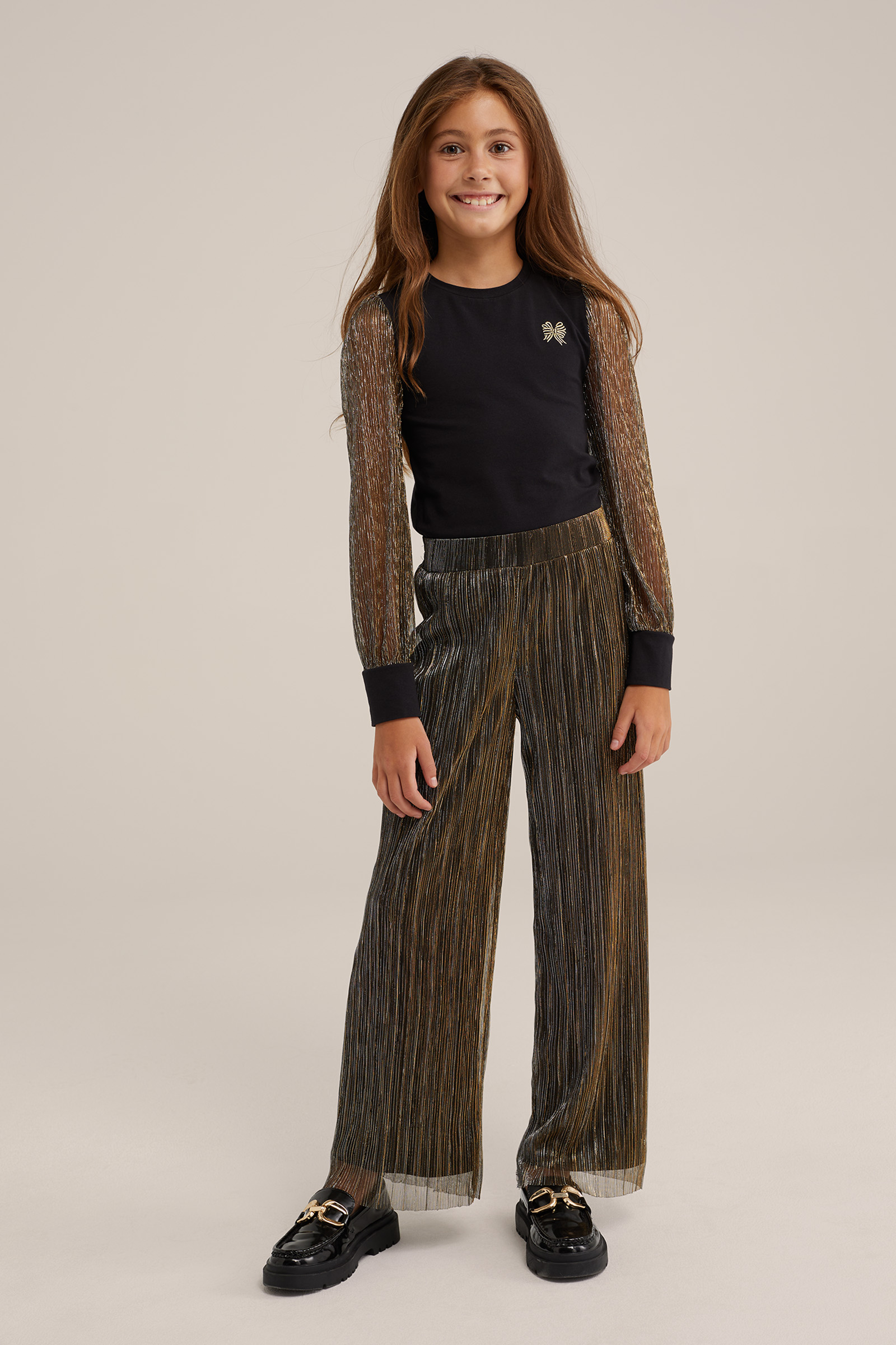 Meisjes plisse broek met glittergaren
