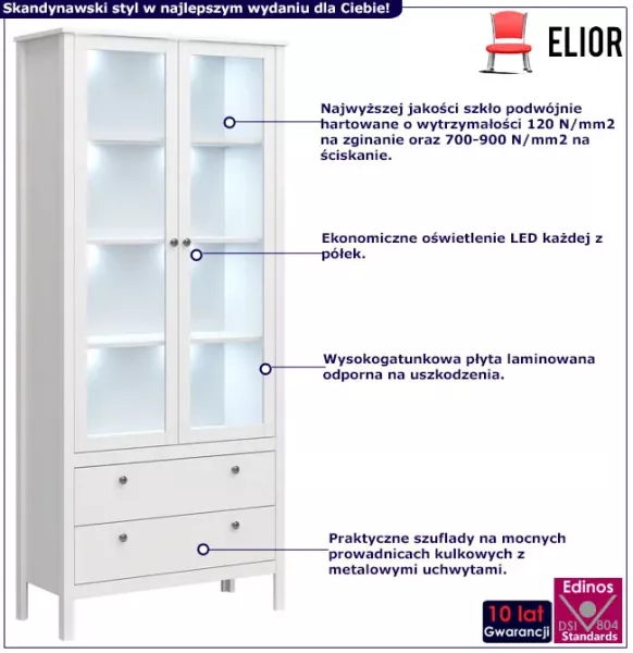 Dwudrzwiowa witryna LED z 2 szufladami - Tirix