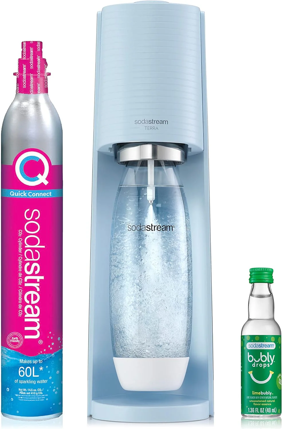 Sparkling Water Maker Bundle (Black), with CO2, DWS Bottles, and Bubly Drops Flavors(Sparkling Water Maker + Drop/Misty Blue)
