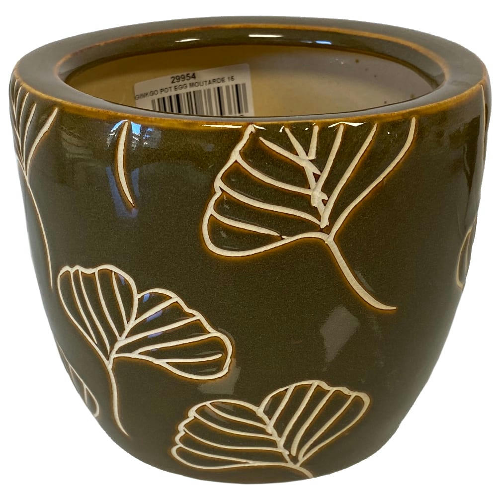 GINKGO - Cache pot jaune en terre cuite H23cm