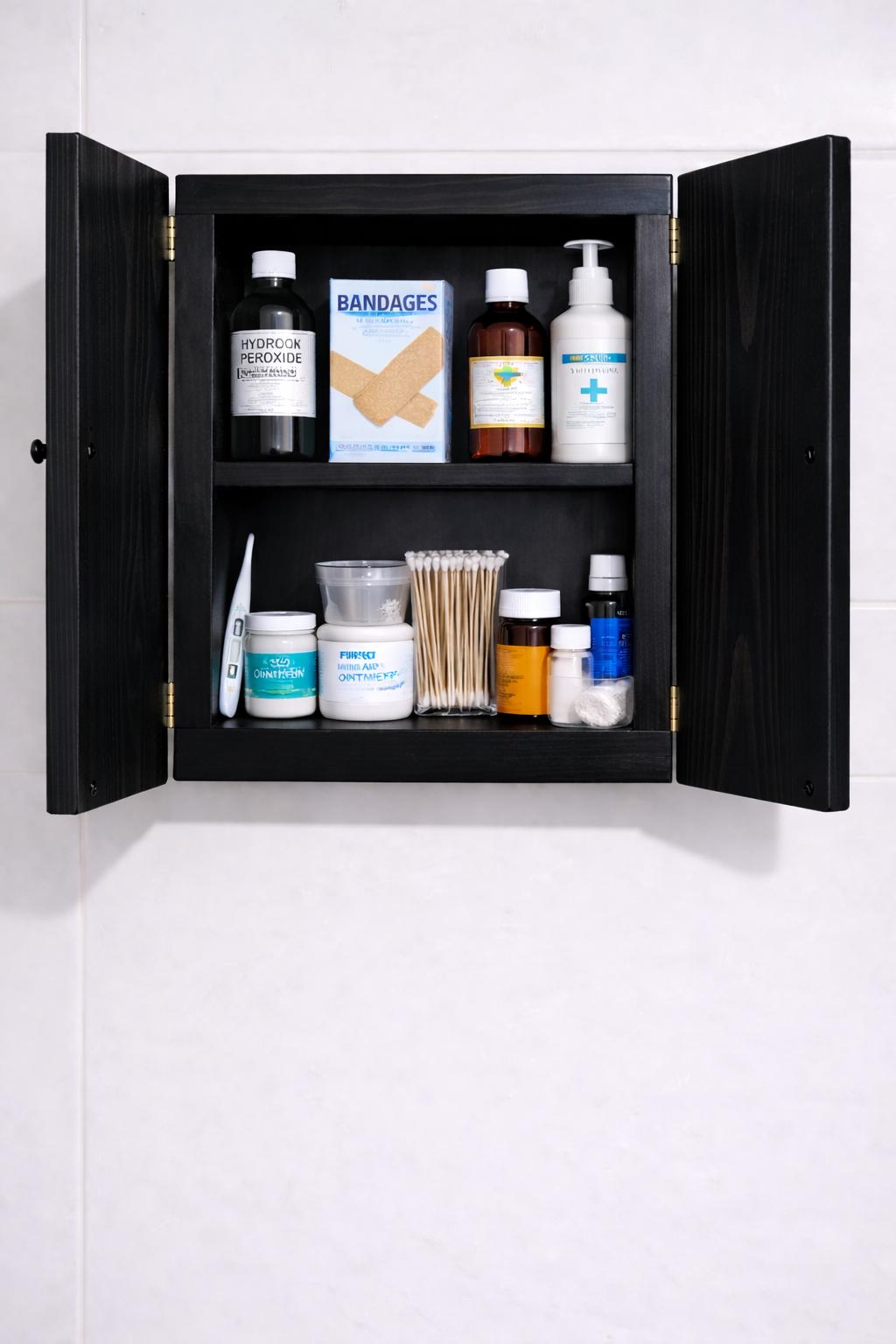 Solid Wood Wall Mounted Bathroom Cabinet – Rustic Farmhouse Medicine Storage (Marine Plywood Doors)