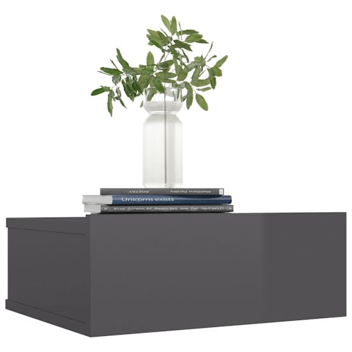 NNEVL Floating Nightstand High Gloss Grey 40x30x15 cm Chipboard