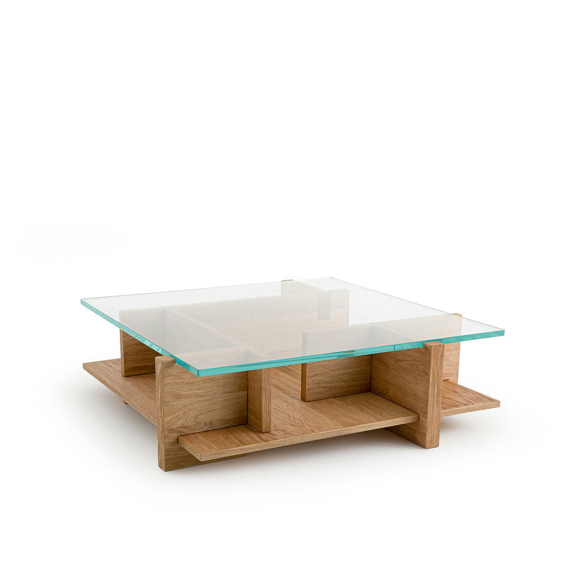 Table basse chêne sablé et verre trempé, Laby