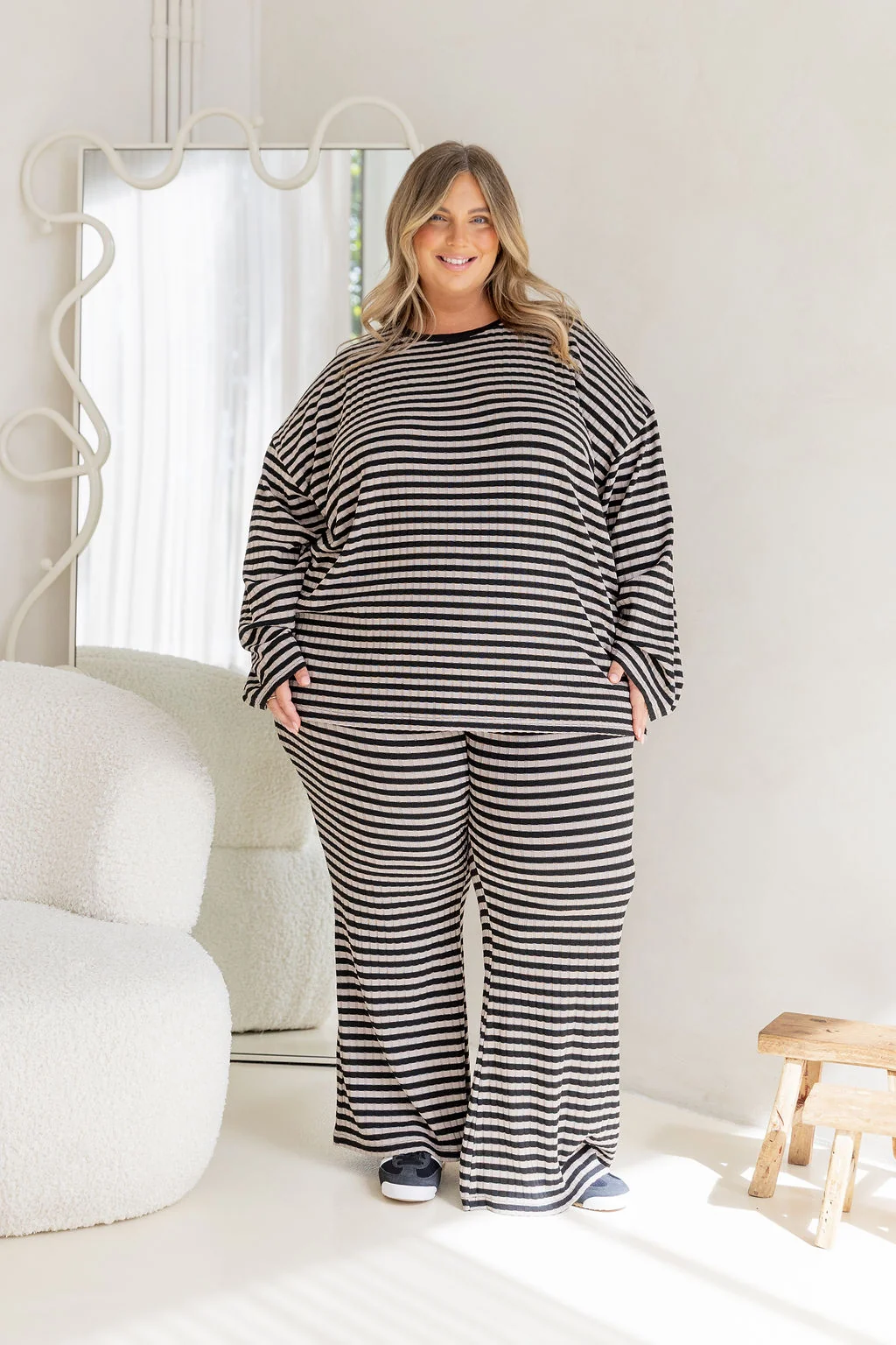 Henry Lounge Knit Pant in Black/Grey Stripe