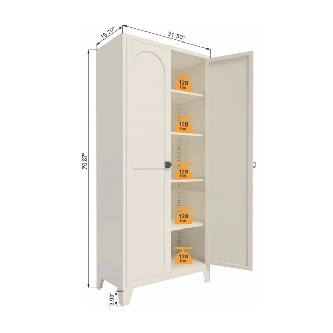 71-Inch Two-Door Lockable Metal Storage Cabinet with Adjustable Shelves – Ideal for Kitchen, Bedroom, or Living Room‌ - 71''