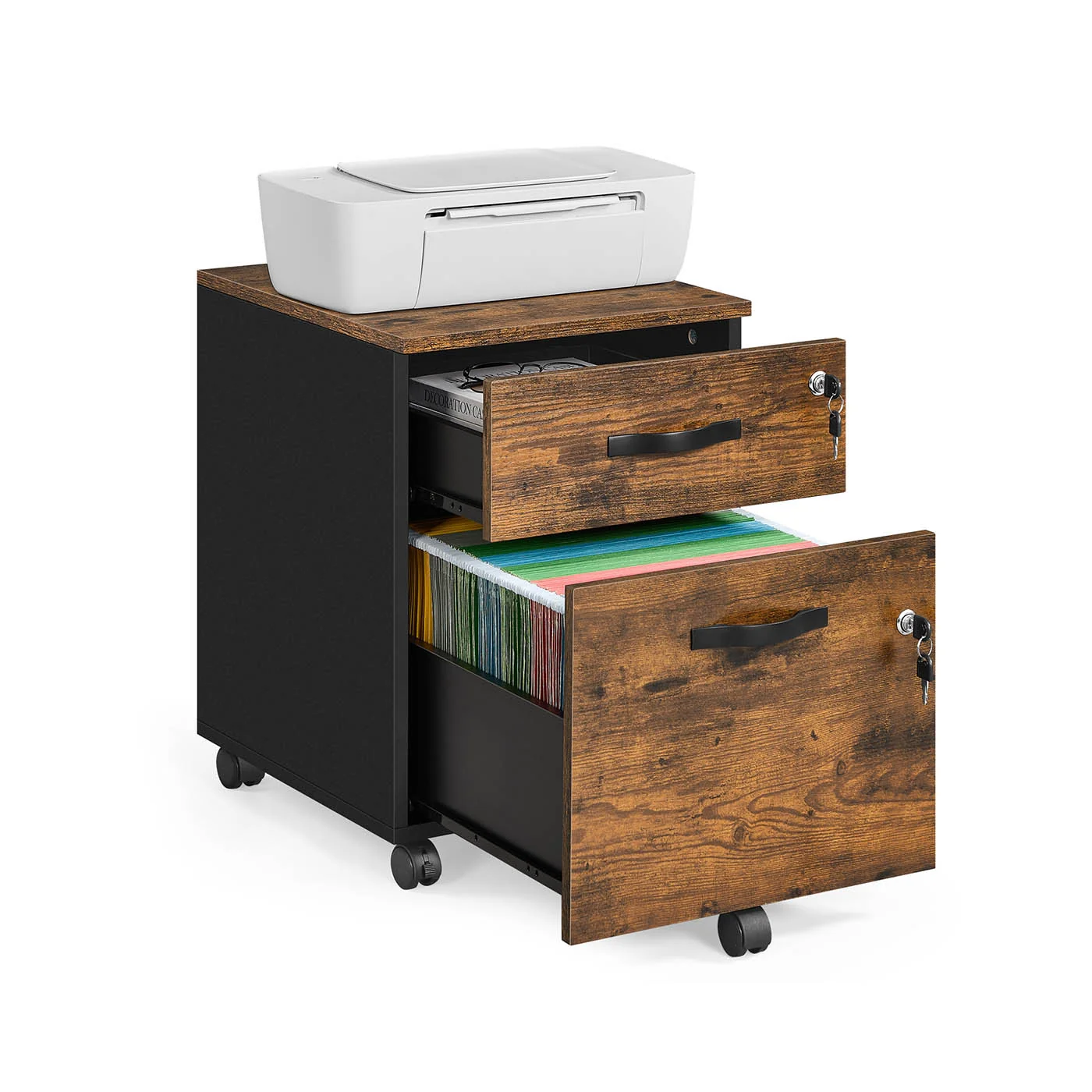 Caisson de bureau à roulettes verrouillable avec 2 tiroirs